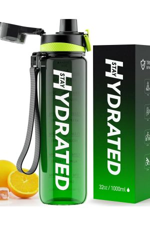 Hydrated Water Bottle - 1000ml Tritan Green Black