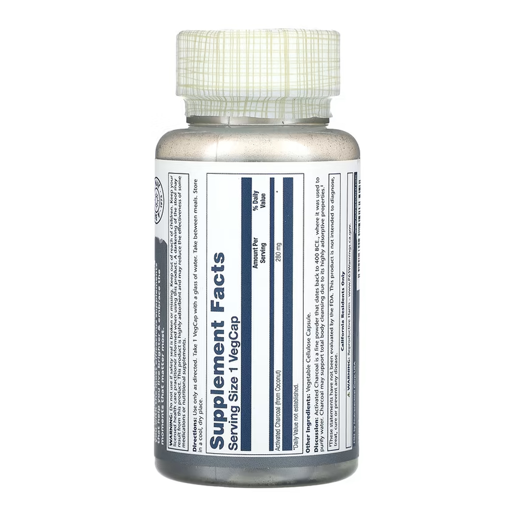Activated Charcoal, Coconut 280mg - 90 vcaps - Зображення 2