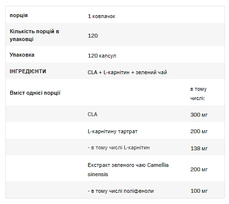 CLA + L-Carnitine + Green Tea - 120cap - Зображення 2