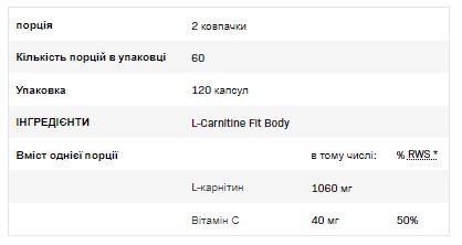 L-Carnitine Fit Body - 120caps - Зображення 2