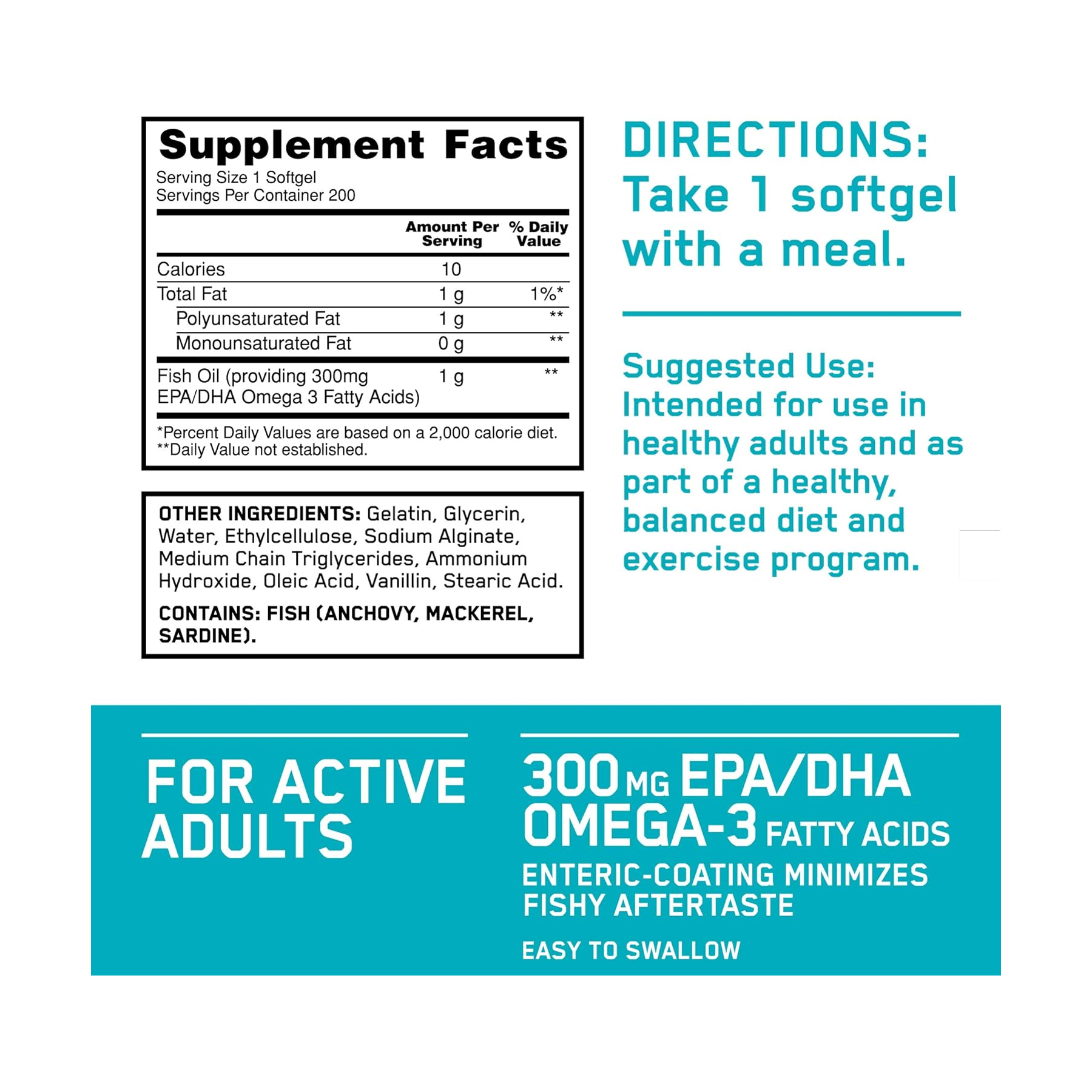 Enteric Coated Fish Oil - 100 softgels - Зображення 2