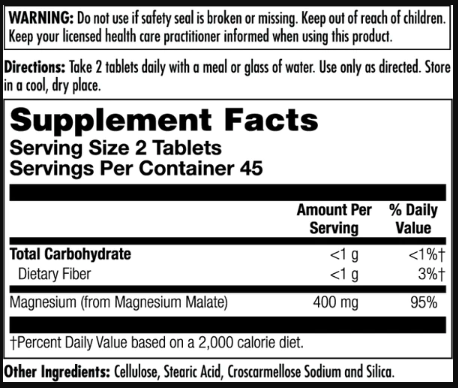 Magnesium Malate 400mg - 90 tabs - Зображення 2