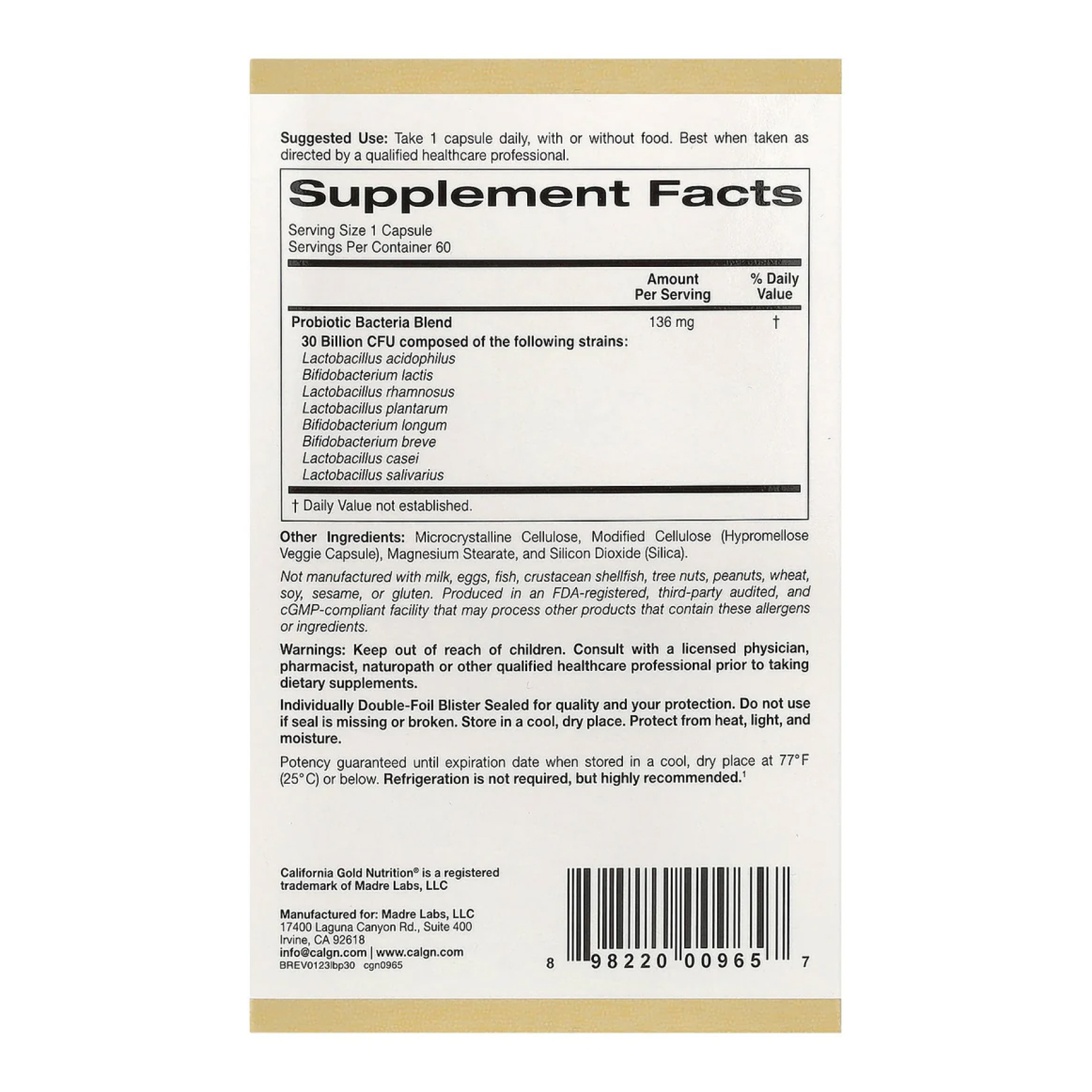 LactoBif 30 Probiotics - 60 veg caps - Зображення 2