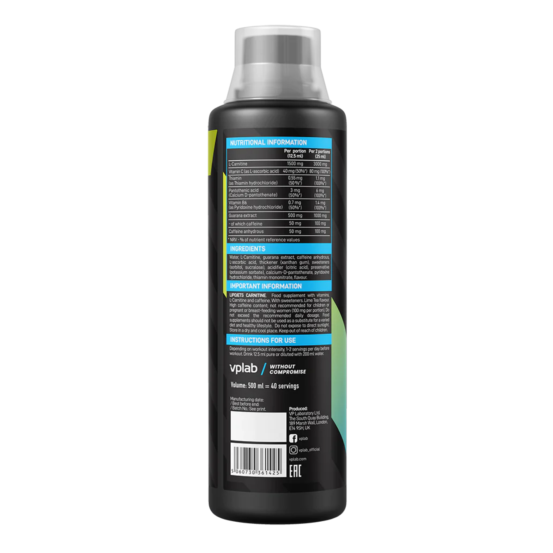 Lipo Jets Carnitine - 500ml Lime Tea - Зображення 2