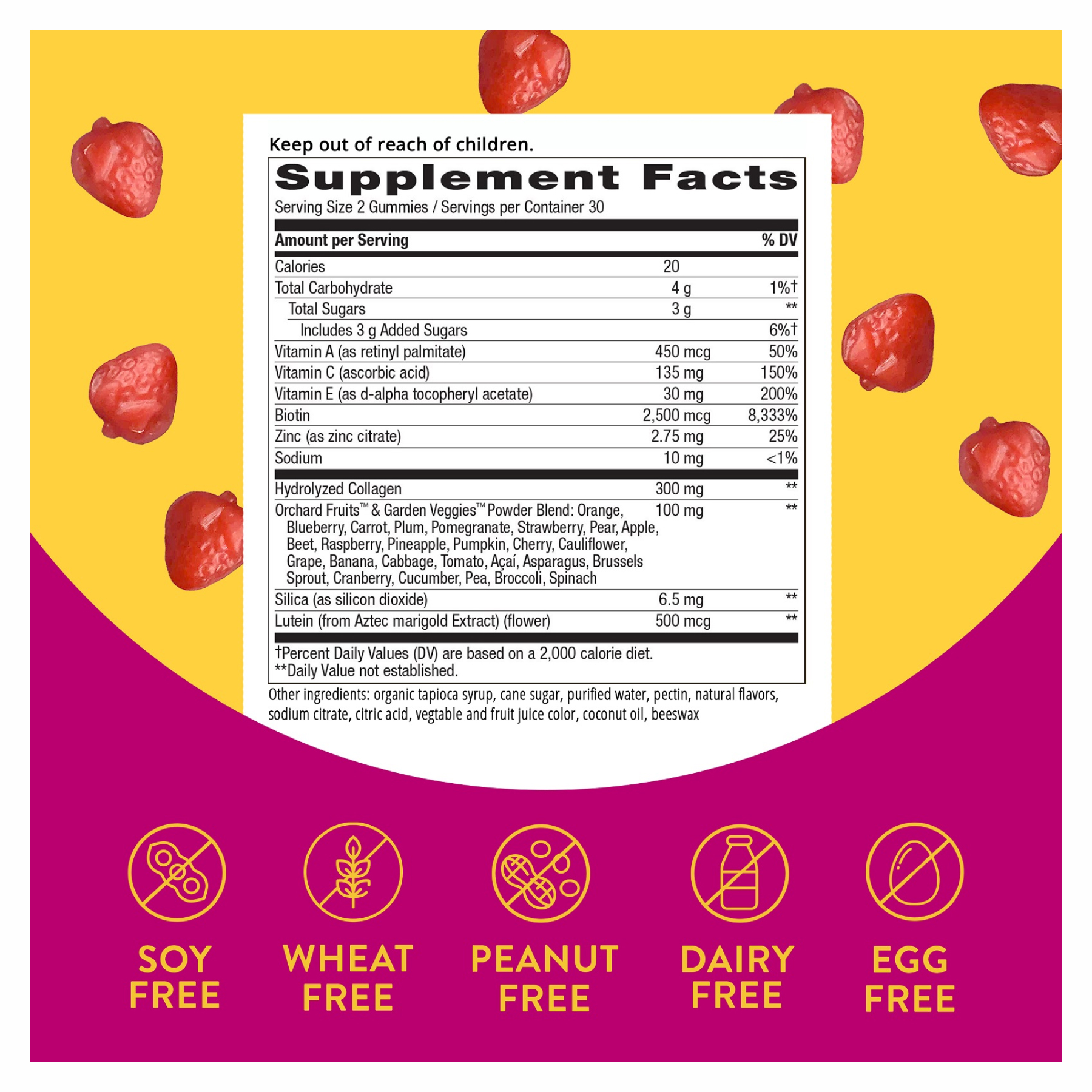 Hair, Skin and Nails with Collagen - 60 gummies Strawberry - Зображення 2