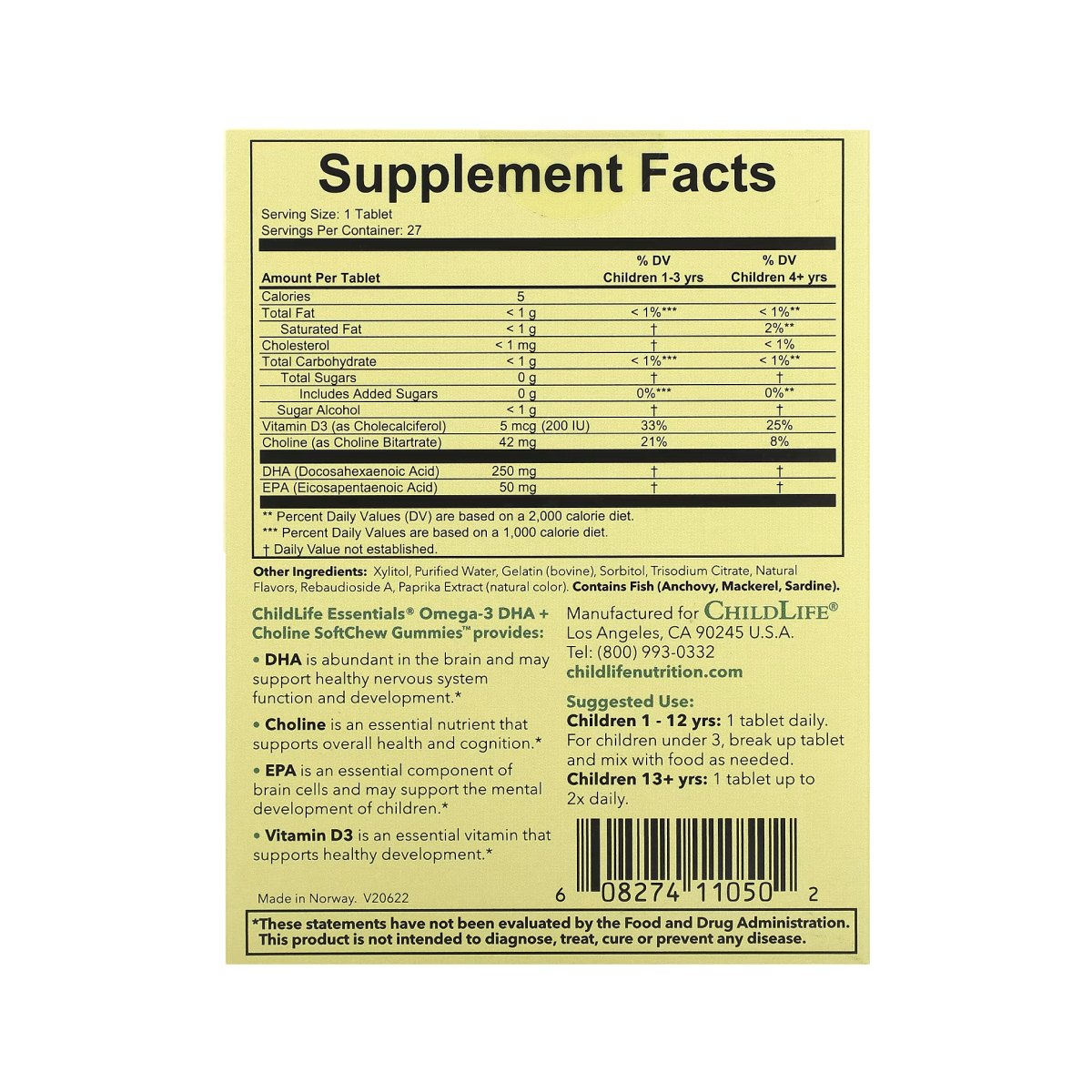 Omega-3 DHA + Choline - 27 tabs Natural Passion Fruit - Зображення 2