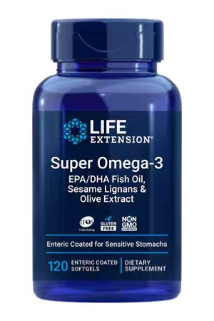 Super Omega-3 EPA/DHA Fish Oil, Sesame Lignans & Olive Extract - 120 Enteric coated softgels