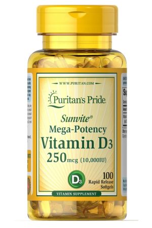 Vitamin D3 250mcg(10000 IU) Mega-Potency - 100 softgels