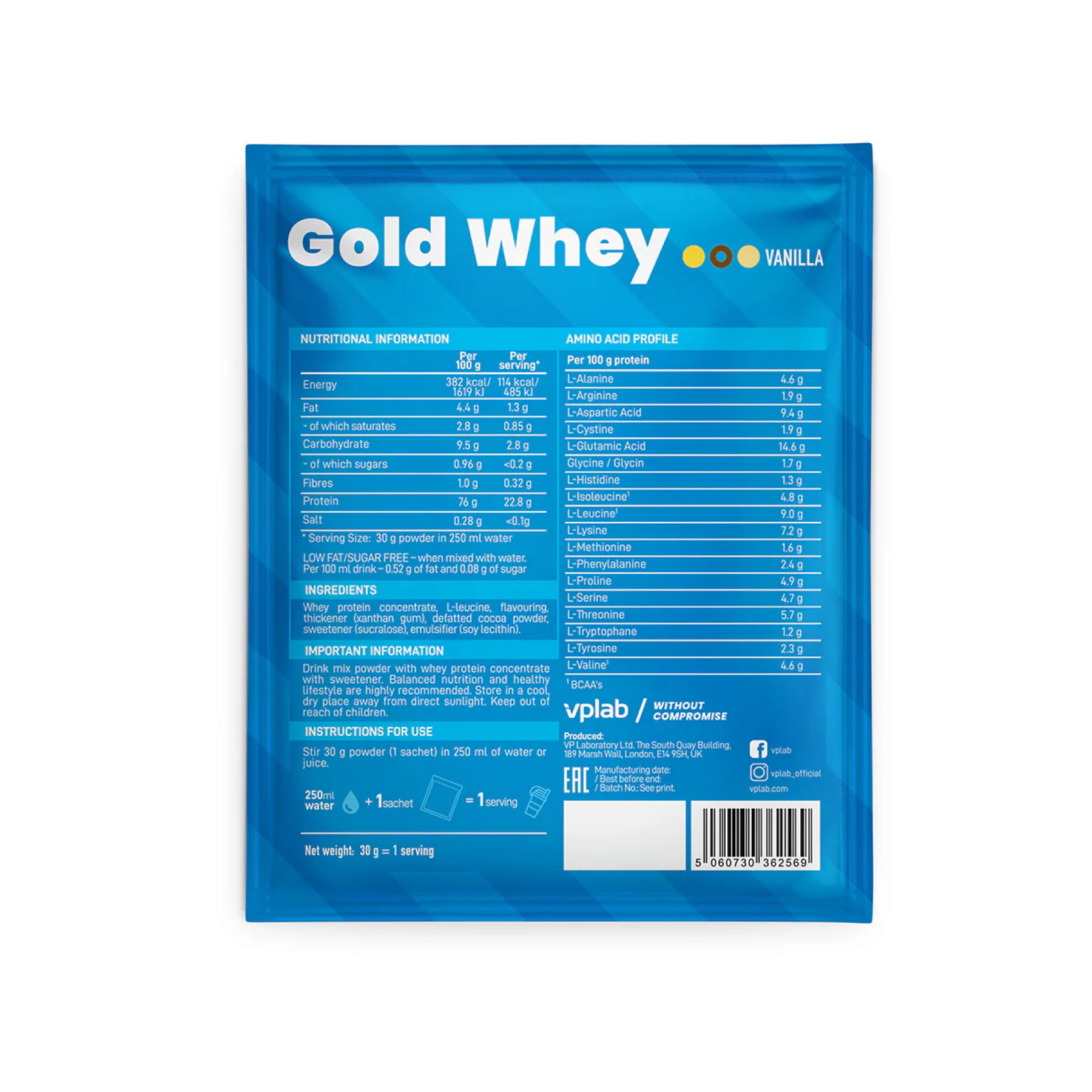 Sample Gold Whey - 30g Vanila - Зображення 2