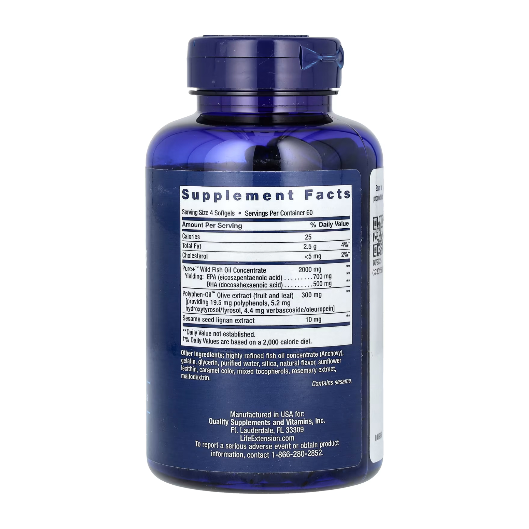 Super Omega-3 EPA/DHA Fish Oil Sesame Lignans & Olive Extract - 240 softgels - Зображення 2
