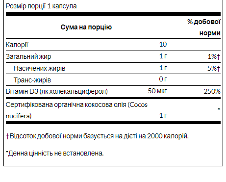 D-3 Coconut oil 2000IU - 60 soft - Зображення 2