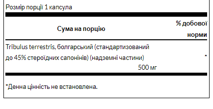 Tribulus Terrestris Extract 500mg - 60caps - Зображення 2