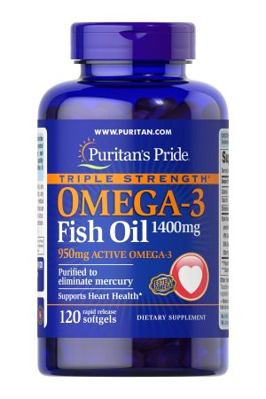 Triple Strength Omega-3 Fish Oil 1400 mg (950 mg Active Omega-3) - 120 softgels (Пошкоджена банка)