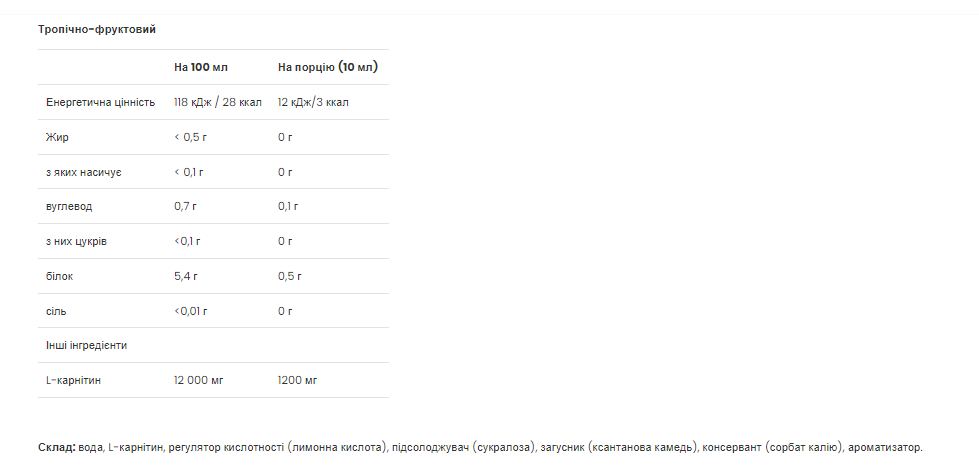 L-Carnitine Concentrate - 1000ml Tropical - Зображення 2