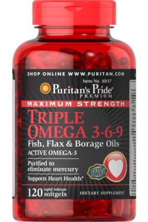 Maximum Strenght Triple Omega 3 6 9 Fish Flax Borage Oils - 120 Softgels