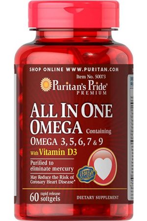 All In One Omega 3, 5, 6, 7 and 9 with Vitamin D3 - 60 Softgels