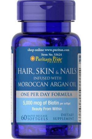Hair Skin Nails infused with Moroccan Argan Oil - 60 softgels