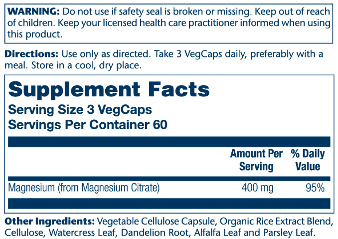 Magnesium Citrate 400mg - 180 vcaps (Пошкоджена етикетка) - Зображення 2