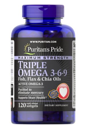 Maximum Strenght Triple Omega 3-6-9 Fish Flax and chia Oils - 120soft