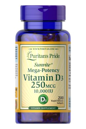 Vitamin D3 250mcg (10000 IU) Mega-Potency - 200 softgels