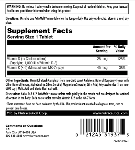 D3 & K2 25mcg - 60 tabs Raspberry (Пошкоджена банка) - Зображення 2