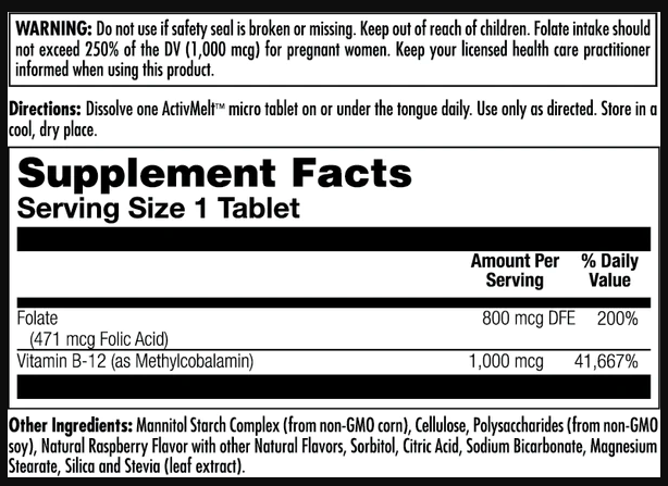 Folic Acid Methyl B-12 800mcg - 60 tabs Raspberry (До 01.25) - Зображення 2