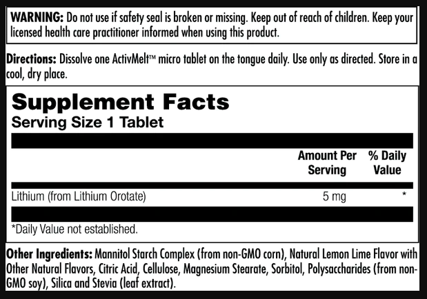 Lithium Orotate 5mg - 90 tabs Lemon Lime (До 01.27) - Зображення 2
