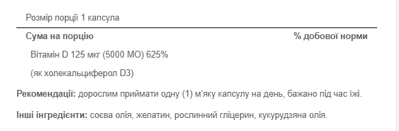 Vitamin D-3 125mcg (5000 IU) Sunvite Mega Potency - 100 tabs (Пошкоджена банка) - Зображення 2