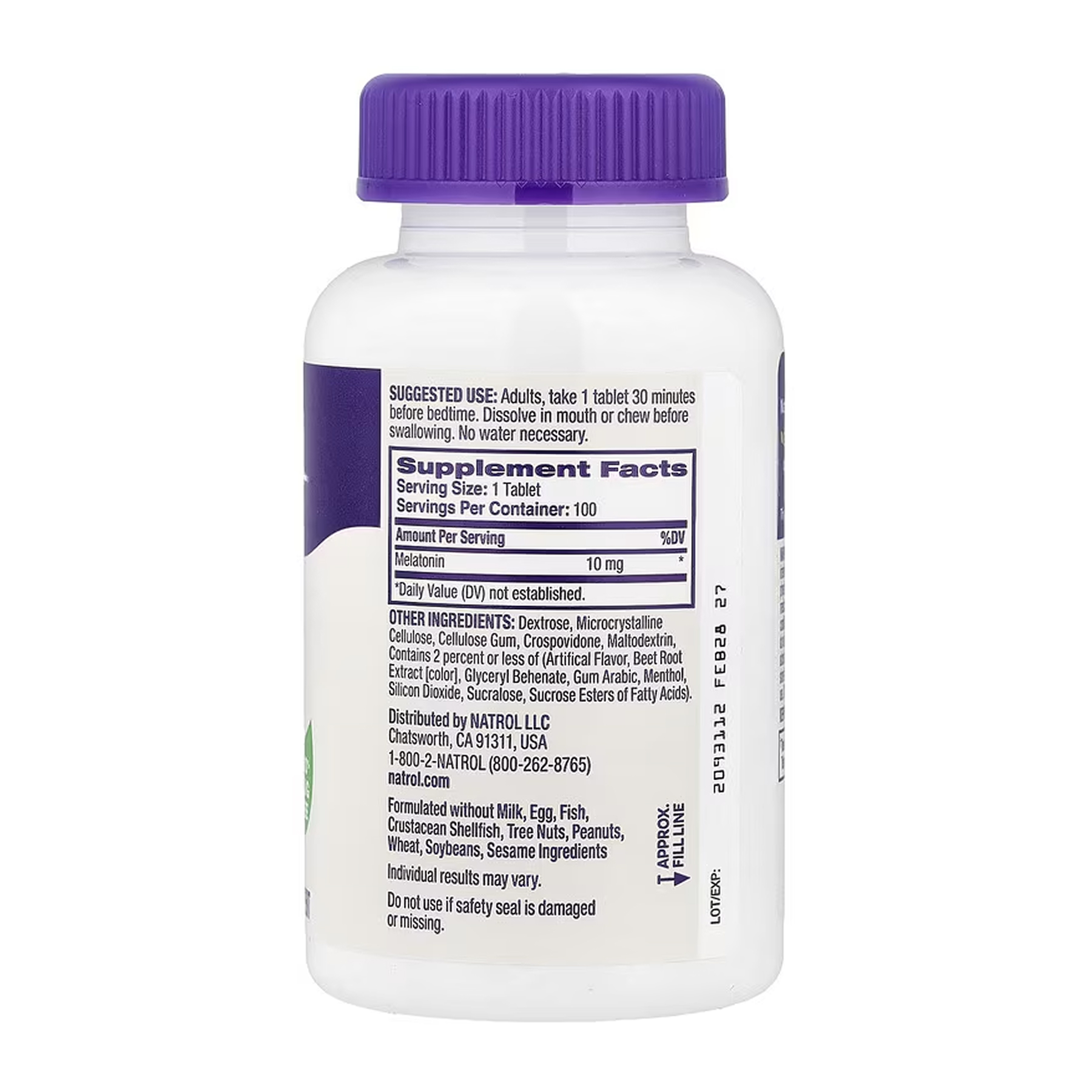 Melatonin 10mg - 100 tabs (Пошкоджена банка) - Зображення 2